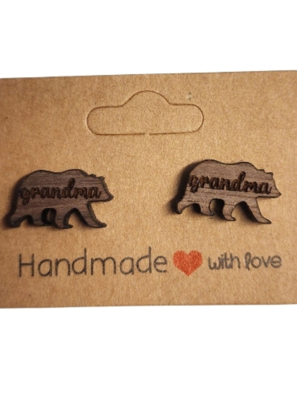 Grandma Bear Script Wood Stud Earrings